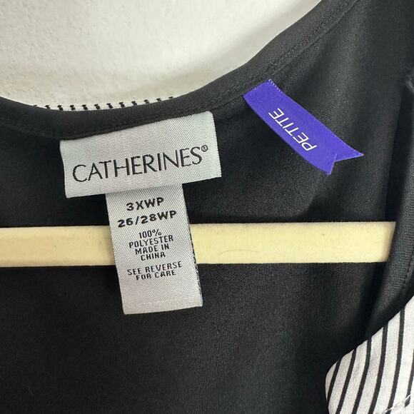 Catherines Faux Wrap Blouse w/ Inner attached Tank Size 3X White Black Stripe - Picture 2 of 6